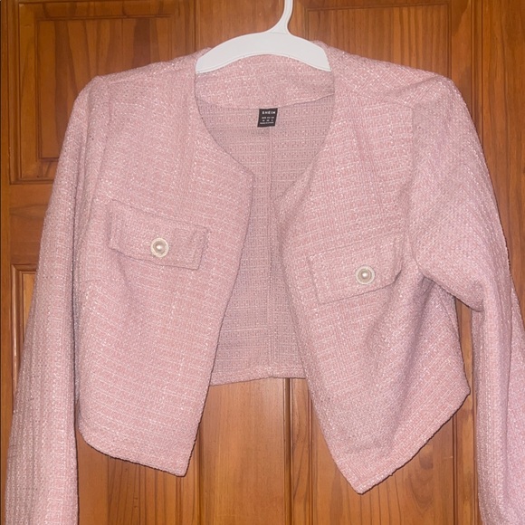 SHEIN Jackets & Blazers - SHEIN Pink Cropped Tweed Blazer
